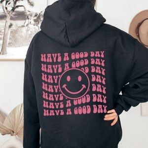 Retro Have a Good Day Smiley Face Hoodie                                🩷🖤